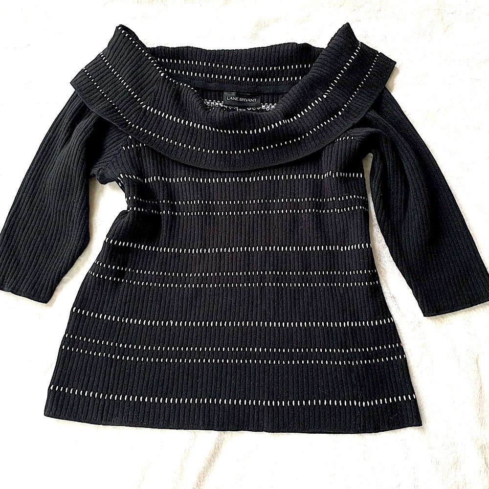 Lane Bryant Off-the-Shoulder Black and White Ribbed Sweater 18/20